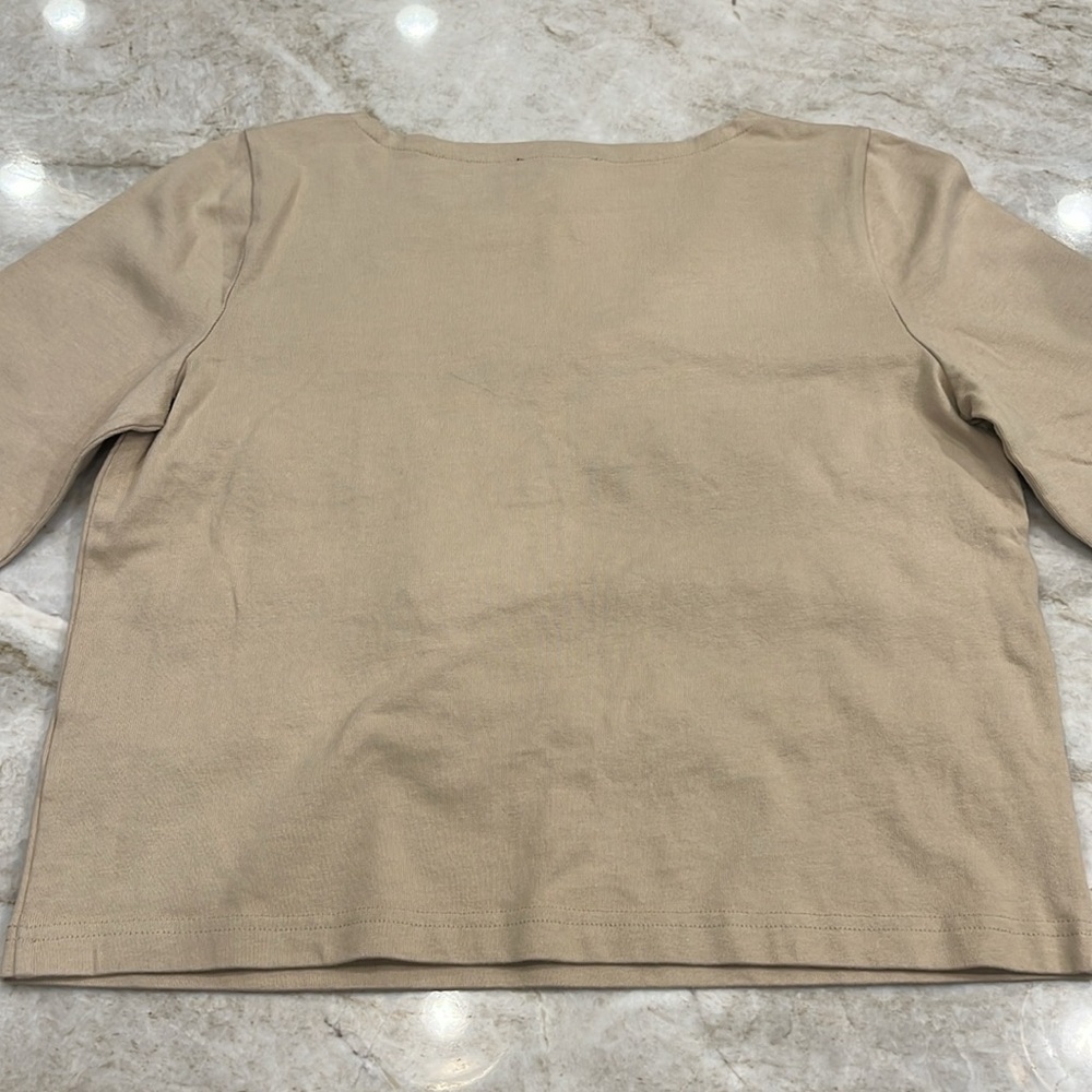 NEW J Crew Mariner Jersey Long Sleeve Tee Floral Embellished Light Khaki Medium - Picture 9 of 12